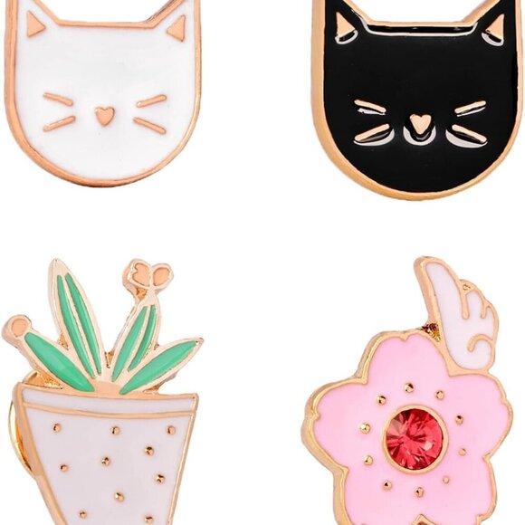 4 Pcs Enamel Pins for Backpacks,Cute Pins Set Cartoon Cat Vintage Aesthetic Back - Picture 1 of 6